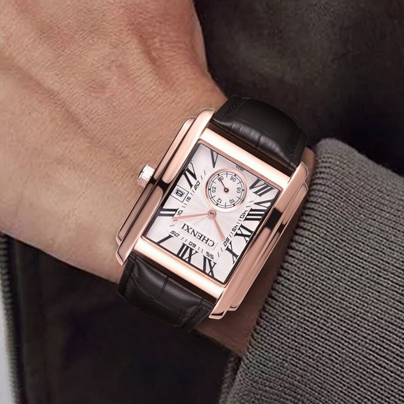 Ultra-thin Men's Roman Numeral Dial with Vegan Leather Strap Quartz Watches