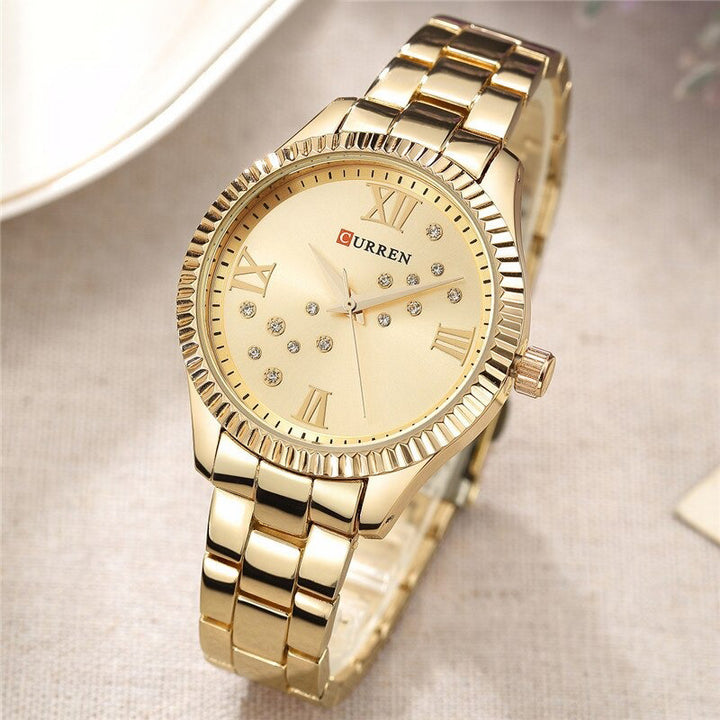 Classic Stainless Steel Rhinestone Roman Numerals Quartz Watches