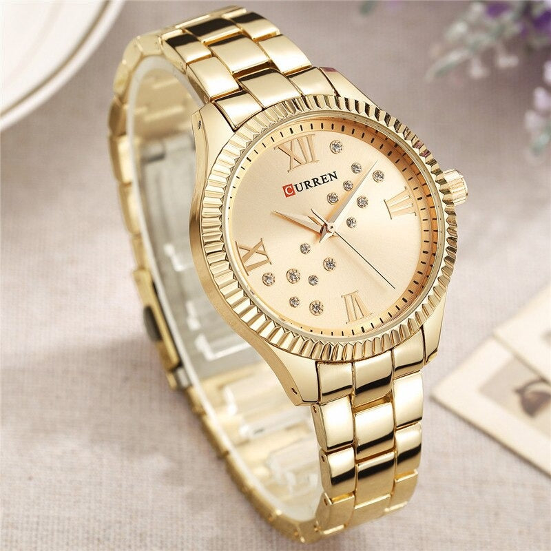 Classic Stainless Steel Rhinestone Roman Numerals Quartz Watches