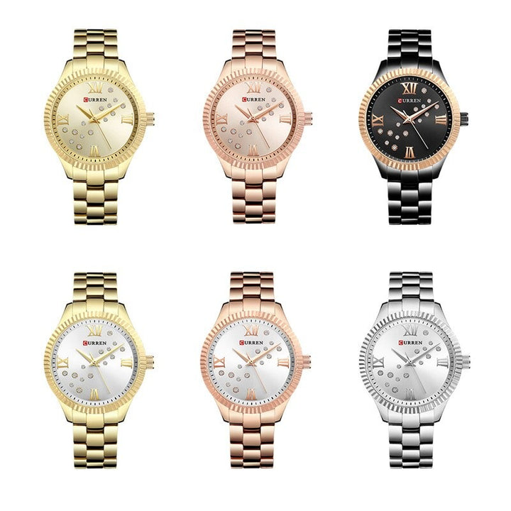 Classic Stainless Steel Rhinestone Roman Numerals Quartz Watches