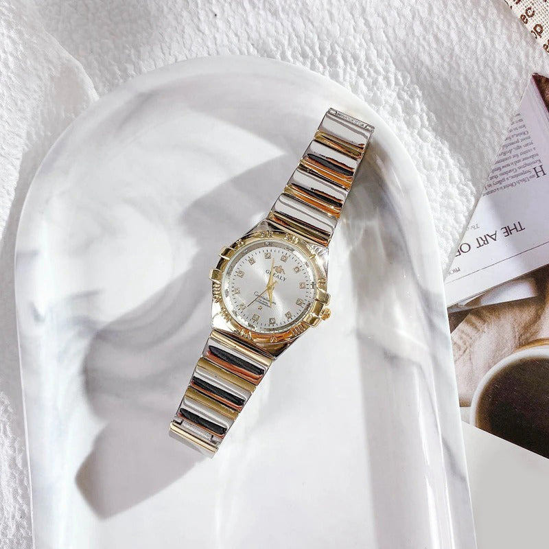 Elegant Casual Two-Color Steel Strap Quartz Wristwatches