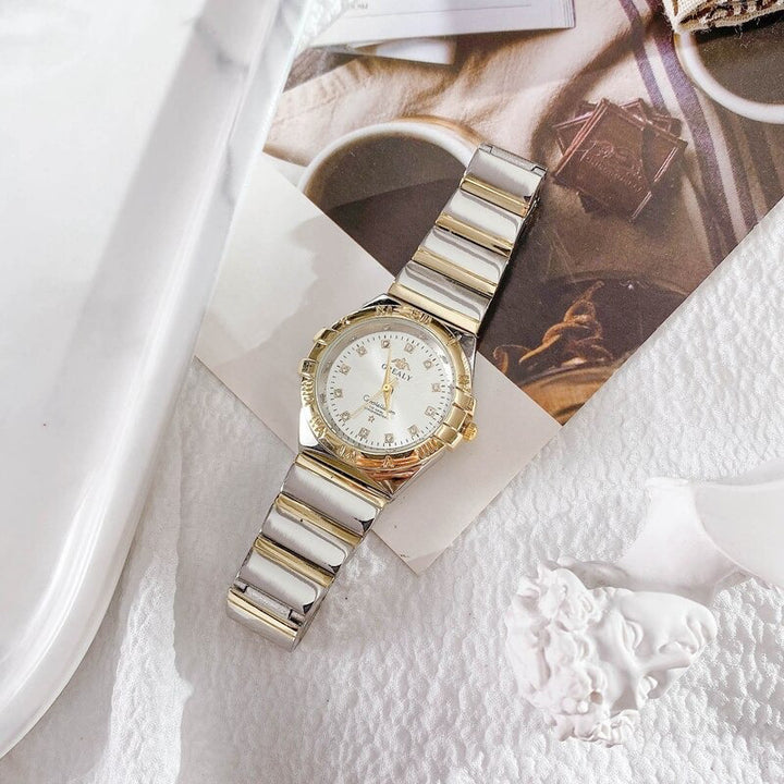 Elegant Casual Two-Color Steel Strap Quartz Wristwatches