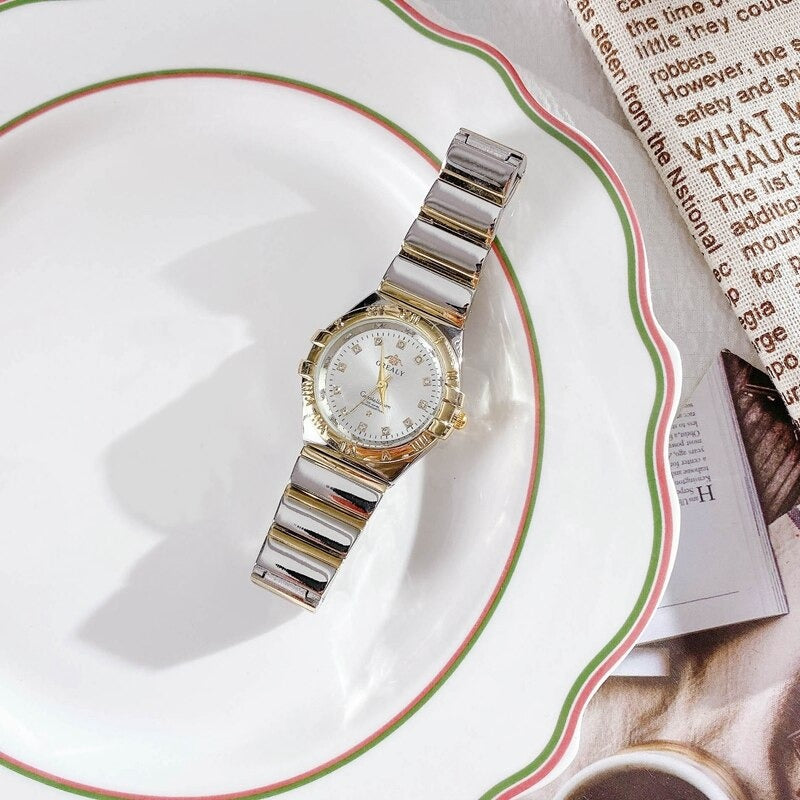 Elegant Casual Two-Color Steel Strap Quartz Wristwatches