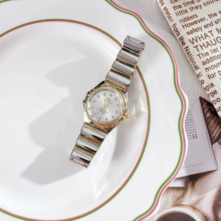 Elegant Casual Two-Color Steel Strap Quartz Wristwatches