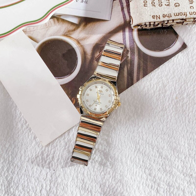 Elegant Casual Two-Color Steel Strap Quartz Wristwatches