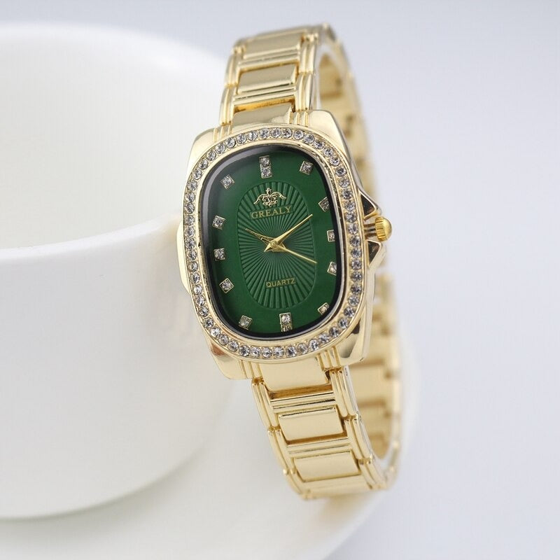Women's Rhinestone Accented Oval Shape Case Quartz Watches