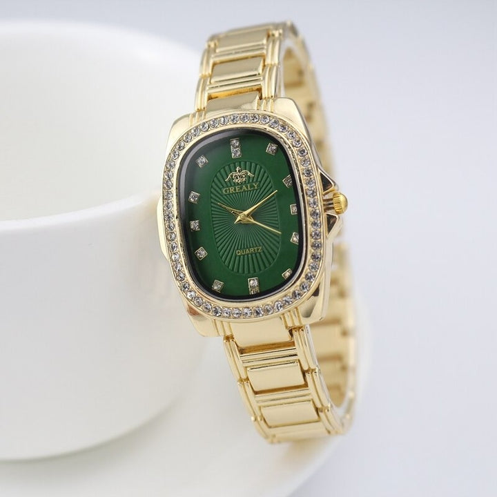 Women's Rhinestone Accented Oval Shape Case Quartz Watches