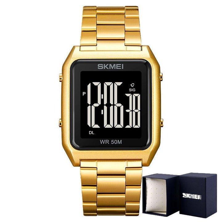 Luxury Digital Sports Watch with Stainless Steel Strap