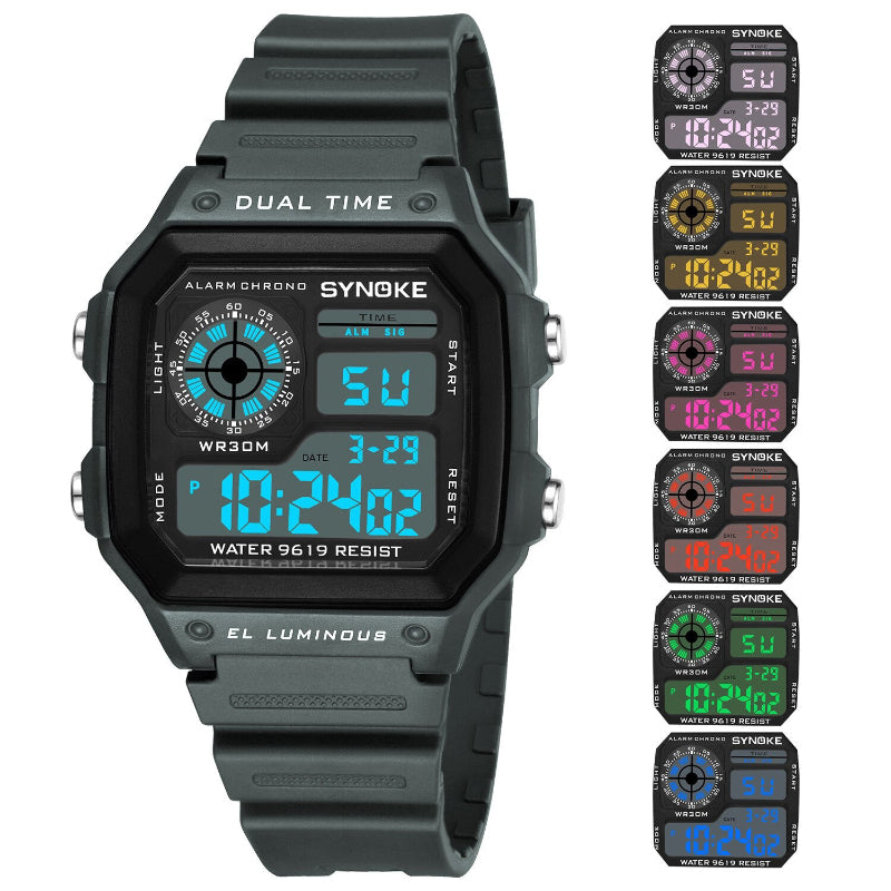 Sporty Dual-Time Display Digital Chronograph Watches