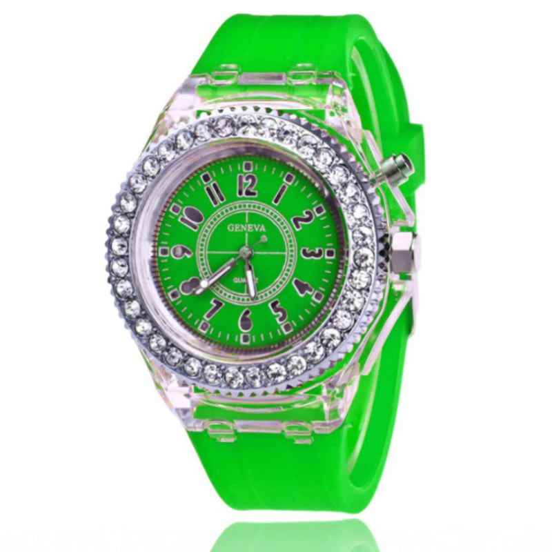 Luminous Rhinestone Adorned with LED Light Silicone Strap Quartz Watches