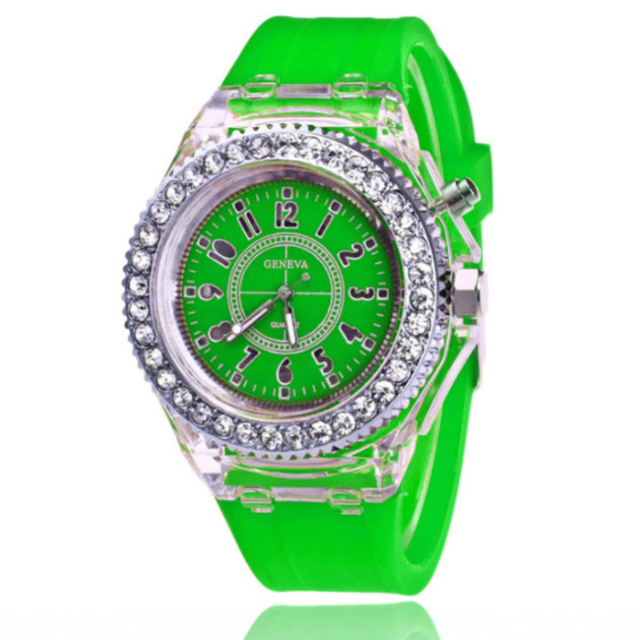 Luminous Rhinestone Adorned with LED Light Silicone Strap Quartz Watches