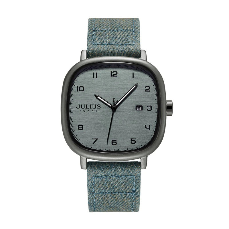 Sporty Trend Large Square Case with Tough Vegan Leather Strap Quartz Watches