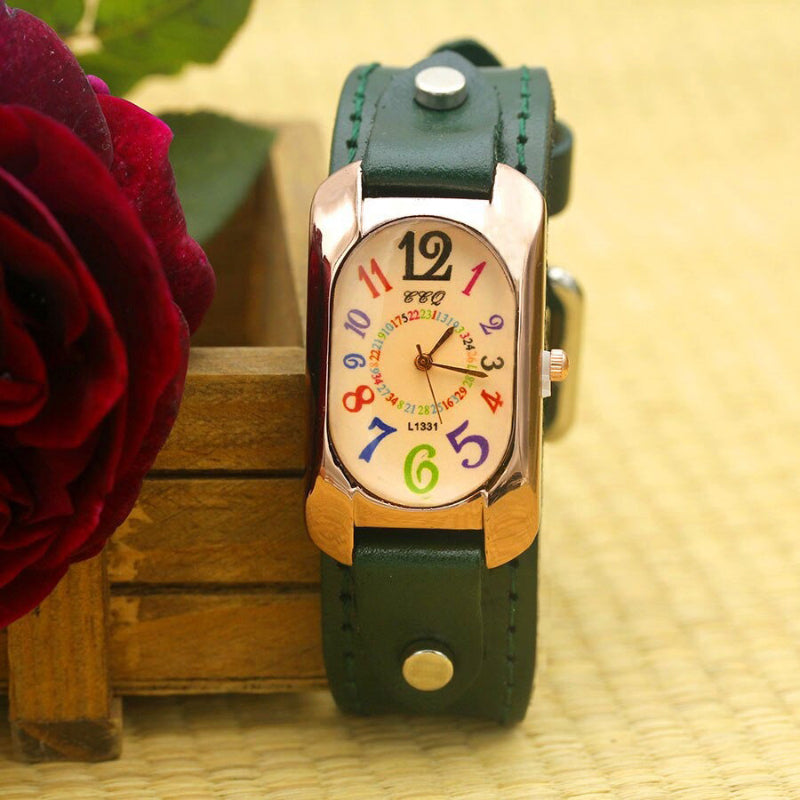 Colorful Easy To Read Dial with Vegan Leather Strap Quartz Watches