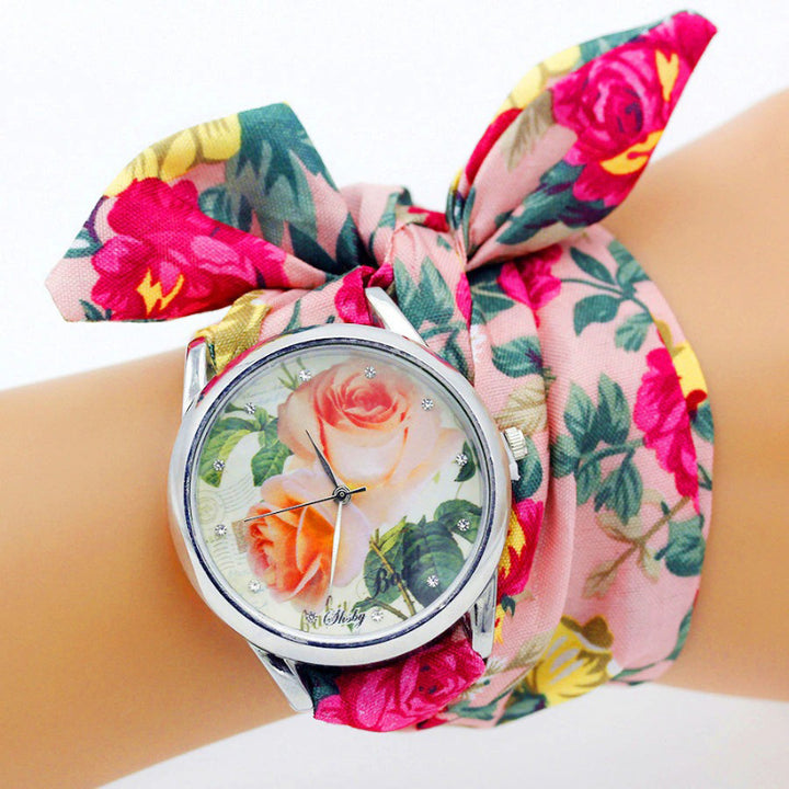 Bright Summer Floral Cloth Pattern Strap Quartz Watches