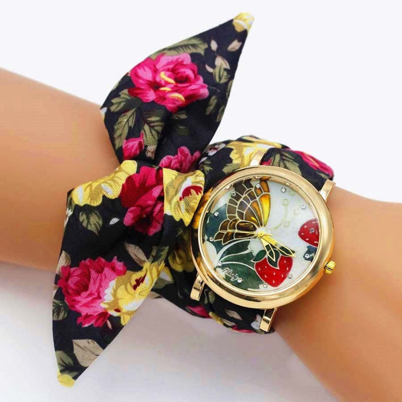 Bright Summer Floral Cloth Pattern Strap Quartz Watches