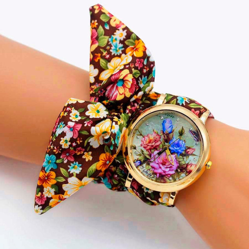 Bright Summer Floral Cloth Pattern Strap Quartz Watches