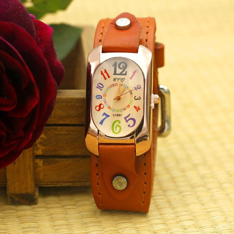 Colorful Easy To Read Dial with Vegan Leather Strap Quartz Watches