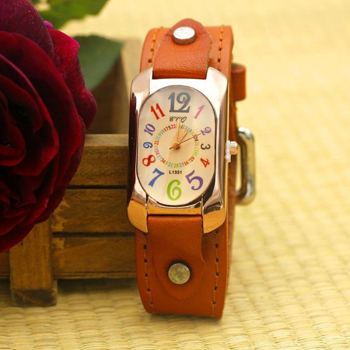 Colorful Easy To Read Dial with Vegan Leather Strap Quartz Watches
