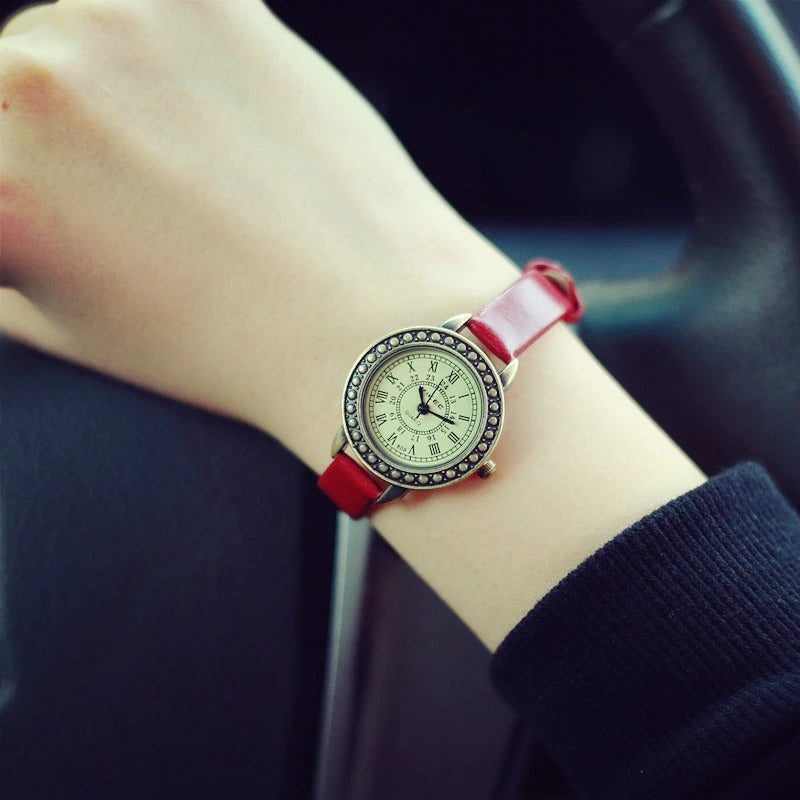 Vintage Roman Numeral Dial with Vegan Leather Band Quartz Watch