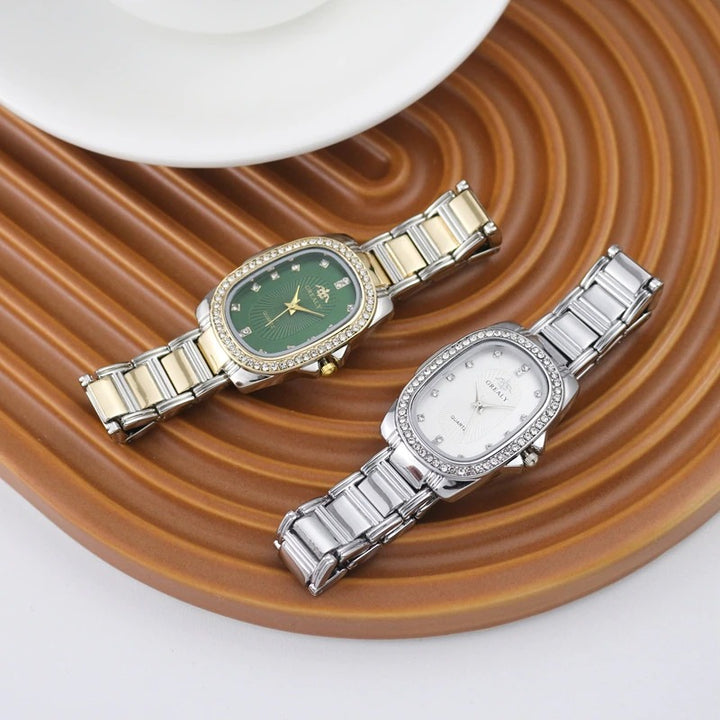 Women's Rhinestone Accented Oval Shape Case Quartz Watches