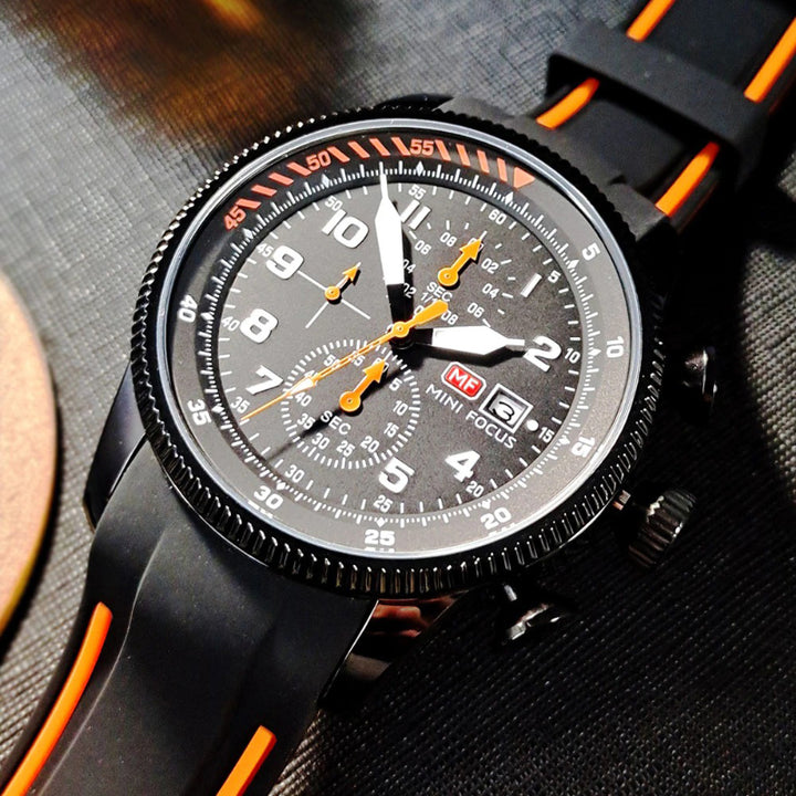 Luxurious Chronograph Sports Wristwatch with Silicone Band