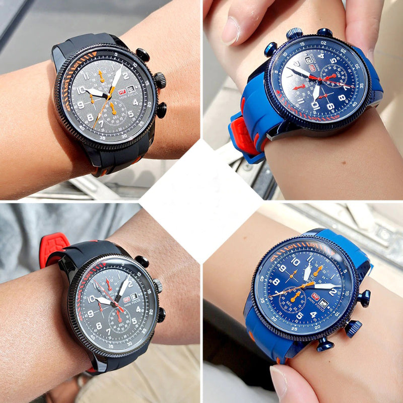 Luxurious Chronograph Sports Wristwatch with Silicone Band