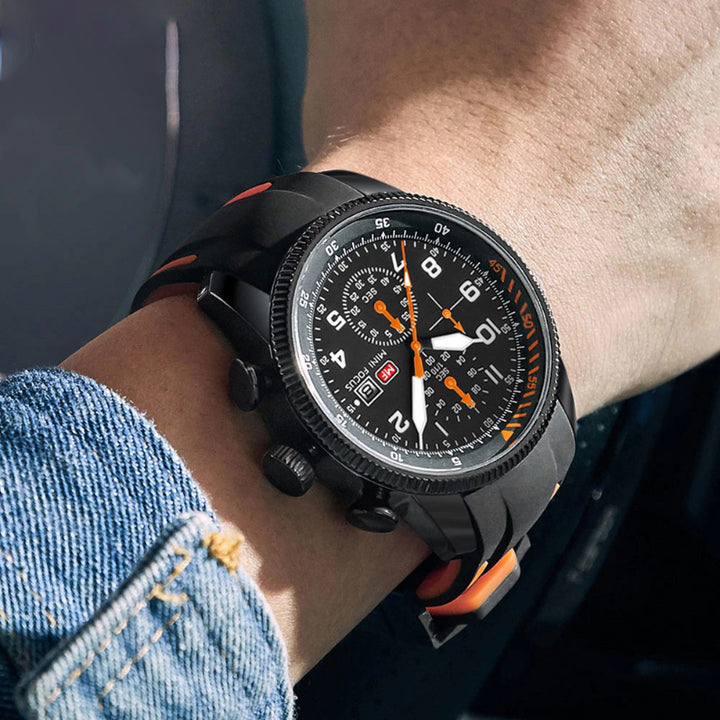 Luxurious Chronograph Sports Wristwatch with Silicone Band