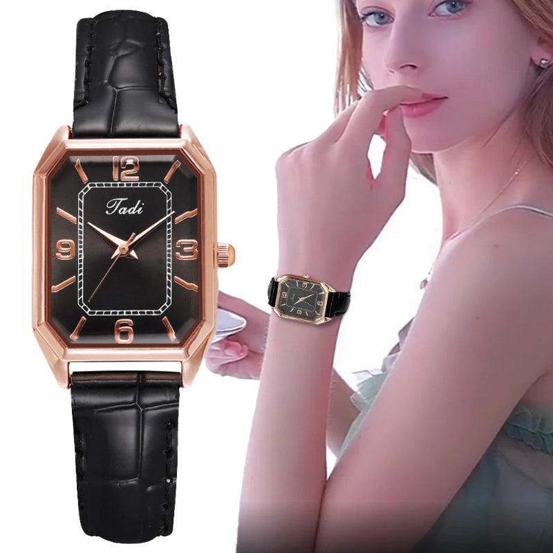 Minimalist Classic Rectangle Case with Vegan Leather Strap Quartz Watches