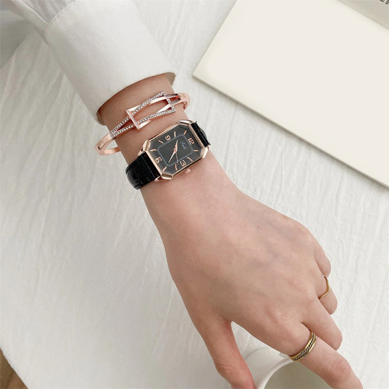 Minimalist Classic Rectangle Case with Vegan Leather Strap Quartz Watches