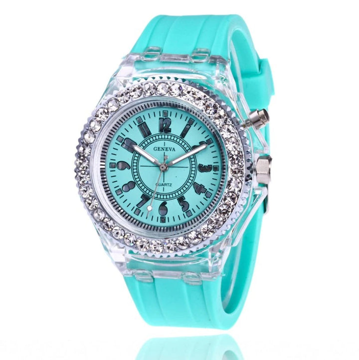 Luminous Rhinestone Adorned with LED Light Silicone Strap Quartz Watches
