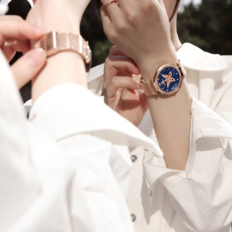 Majestic Butterfly Dial Decorated with Rhinestone Wings Quartz Watches