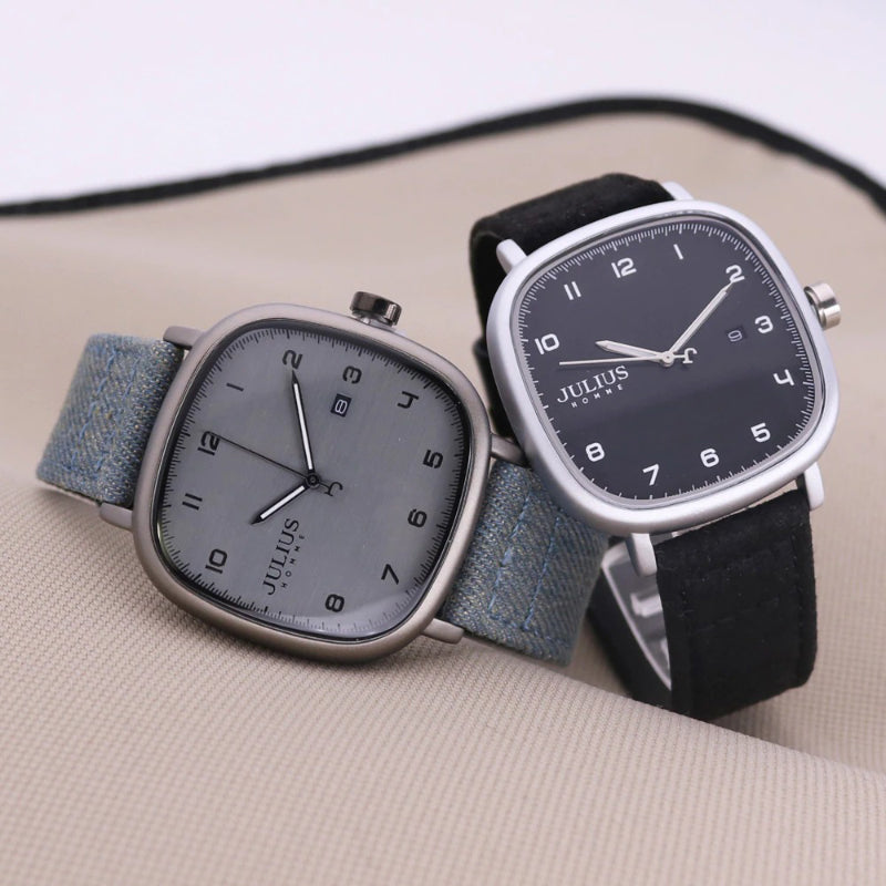 Sporty Trend Large Square Case with Tough Vegan Leather Strap Quartz Watches