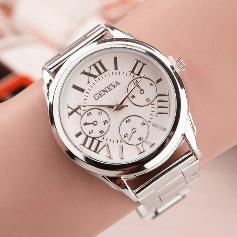 Shiny Stainless Steel Roman Numeral Dial Quartz Watches
