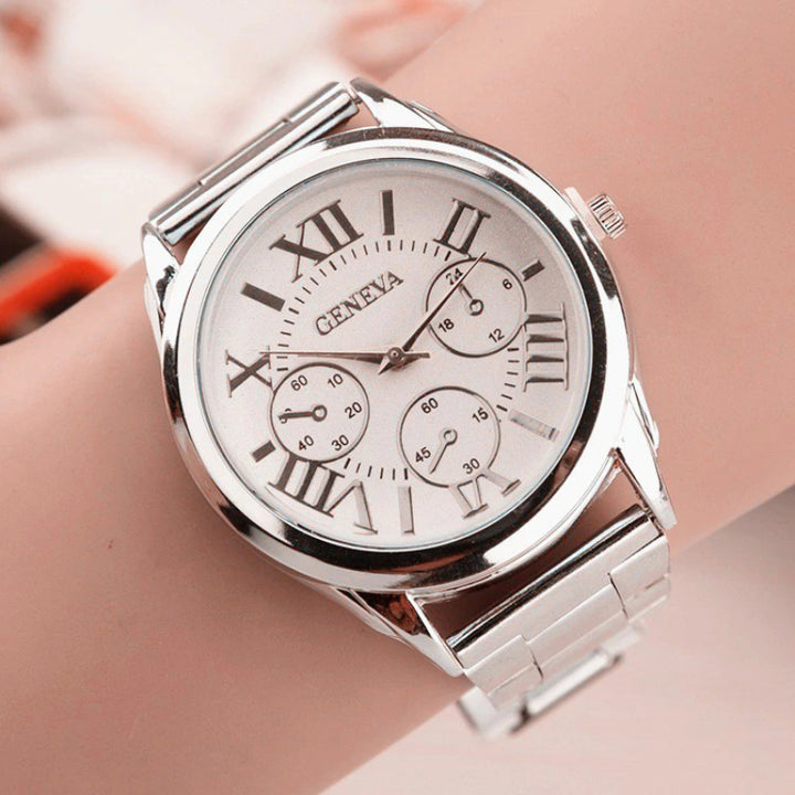 Shiny Stainless Steel Roman Numeral Dial Quartz Watches