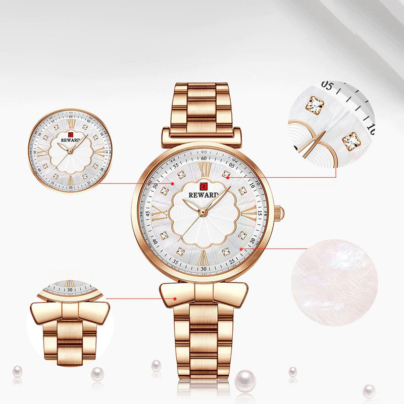 Chic Flower Dial with Rhinestone Inlay Ultra-thin Luminous Quartz Watches