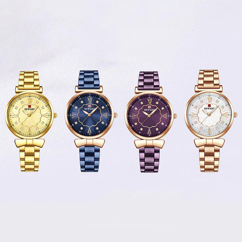 Chic Flower Dial with Rhinestone Inlay Ultra-thin Luminous Quartz Watches