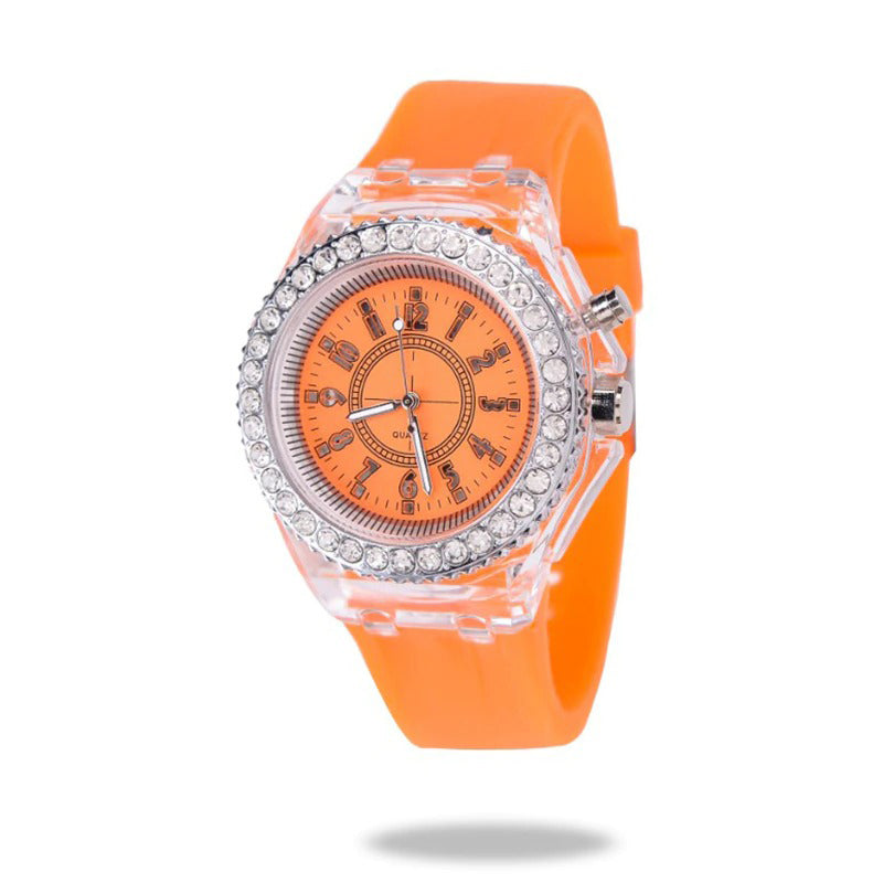 Rhinestone Adorned with LED Light Silicone Strap Quartz Watches