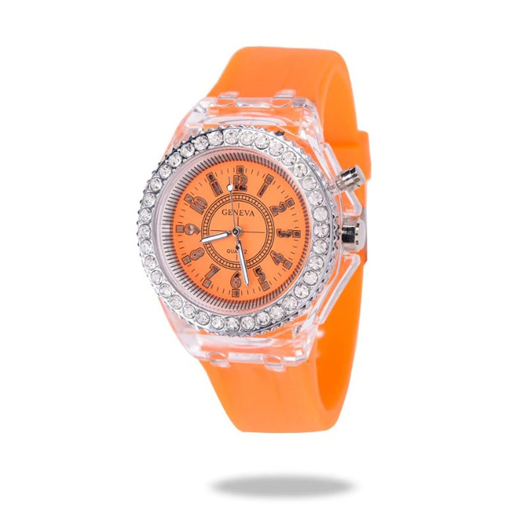 Luminous Rhinestone Adorned with LED Light Silicone Strap Quartz Watches