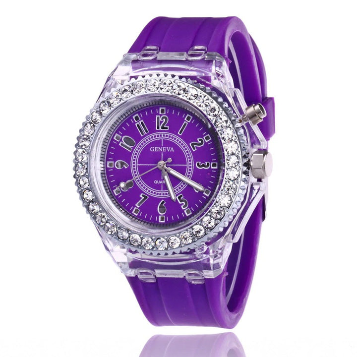 Luminous Rhinestone Adorned with LED Light Silicone Strap Quartz Watches