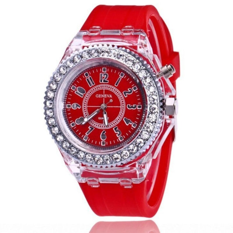 Luminous Rhinestone Adorned with LED Light Silicone Strap Quartz Watches