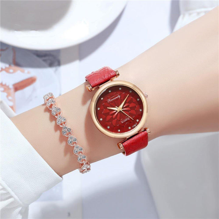 Casual Geometric Floral Design Dial Quartz Watch