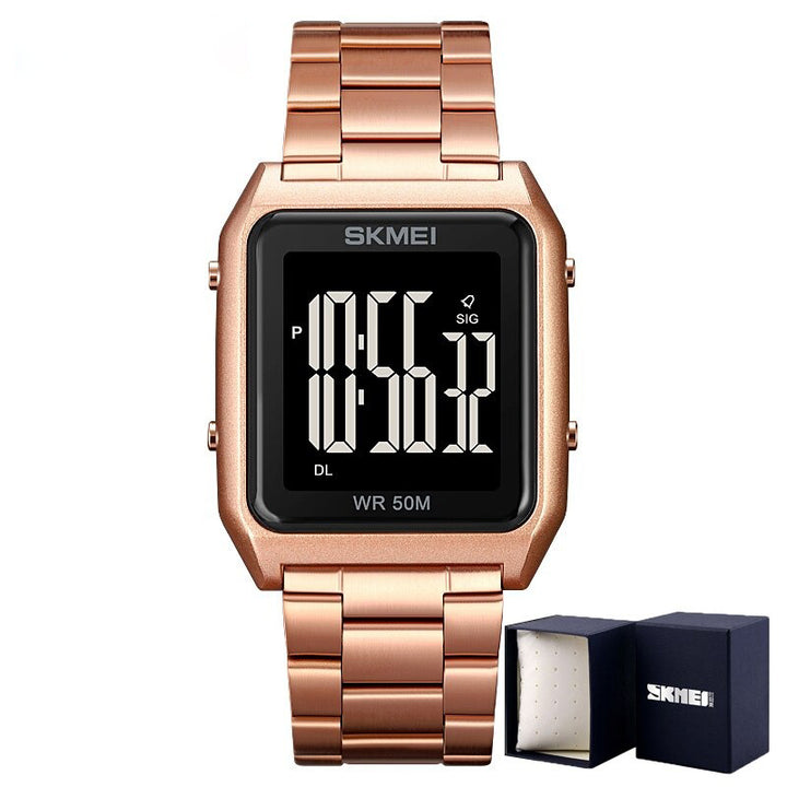 Luxury Digital Sports Watch with Stainless Steel Strap