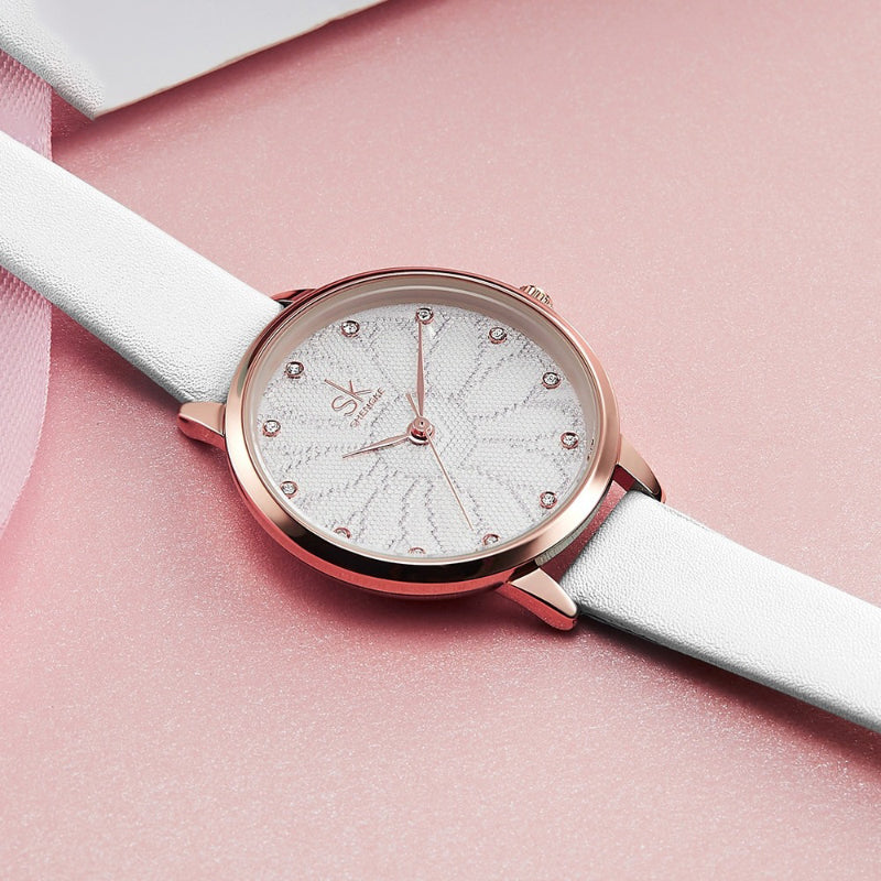 Chic Rhinestone Flower Dial with Vegan Leather Strap Quartz Watches