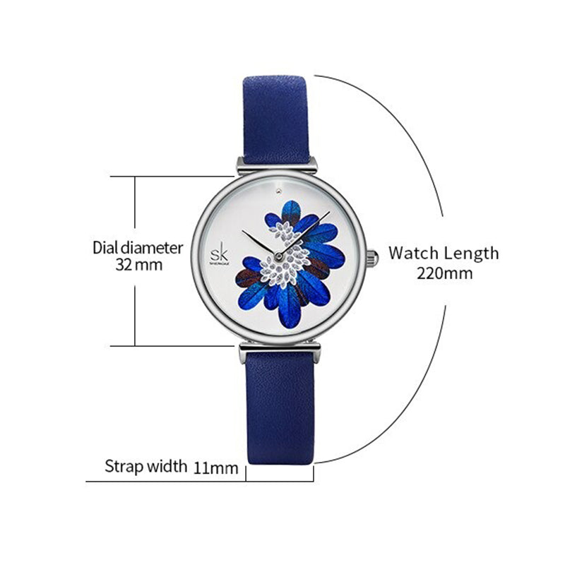 High-Fashion 3D Blue Feather Dial with Vegan Leather Strap Quartz Watch