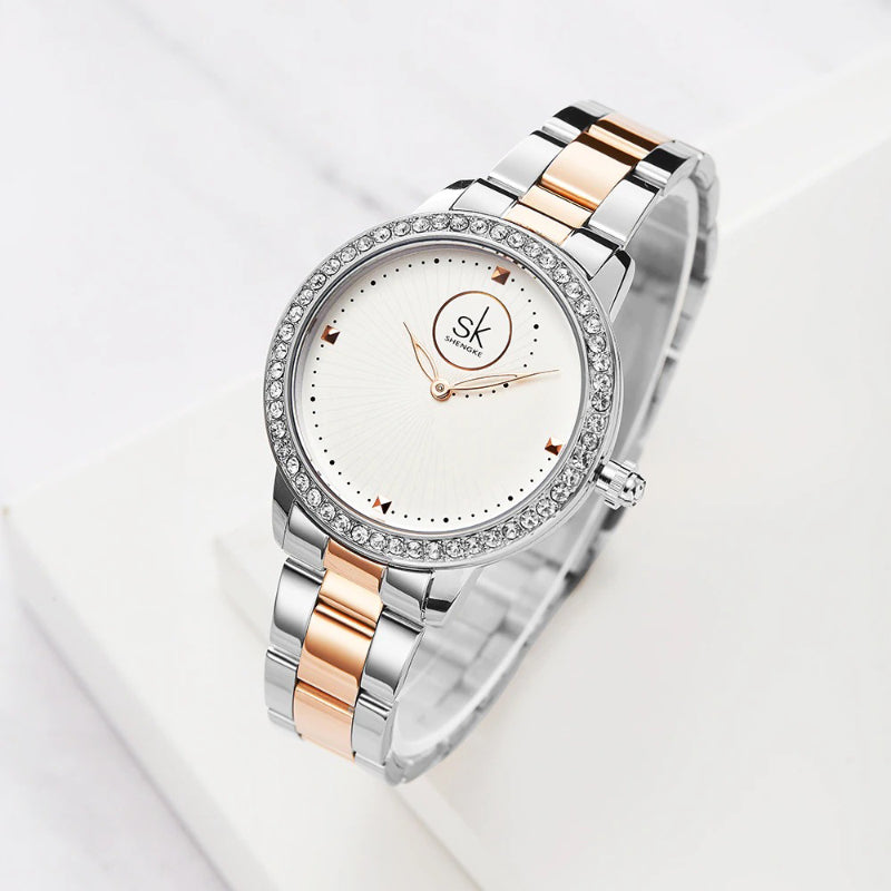Women's Casual Rhinestone Embellished Conch Pattern Dial Quartz Watches
