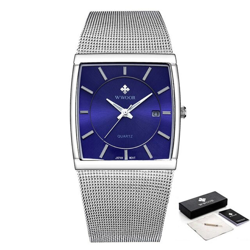 Extravagant Square Case and Round Inner Dial Ultra-Slim Steel Mesh Band Quartz Watches