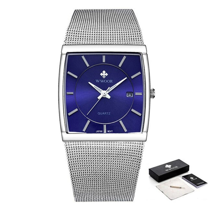 Extravagant Square Case and Round Inner Dial Ultra-Slim Steel Mesh Band Quartz Watches