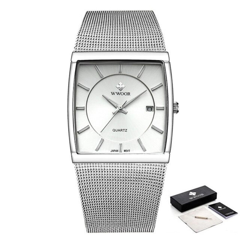 Extravagant Square Case and Round Inner Dial Ultra-Slim Steel Mesh Band Quartz Watches