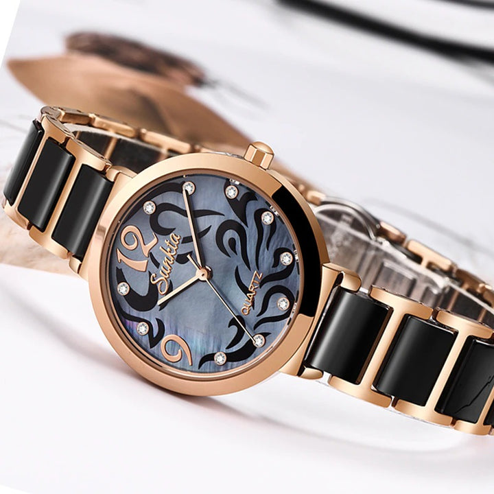 Stylish and Elegant Rhinestone Surface with Ceramic Steel Strap Quartz Watches