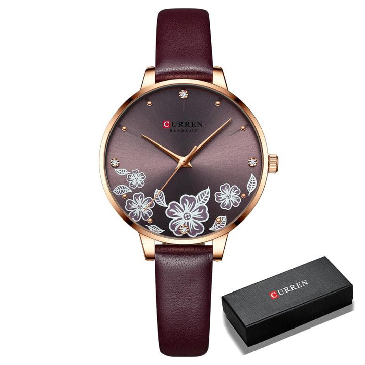 UPDATE PRODUCT TYPE - Charismatic Flower Dial With Vegan Leather Strap Quartz Watch